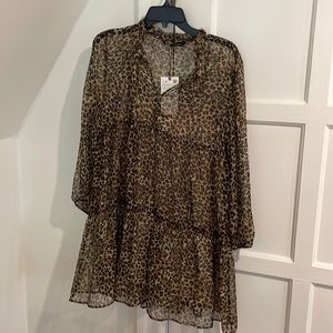 Zara L Sheer Leopard Tiered Tunic dress